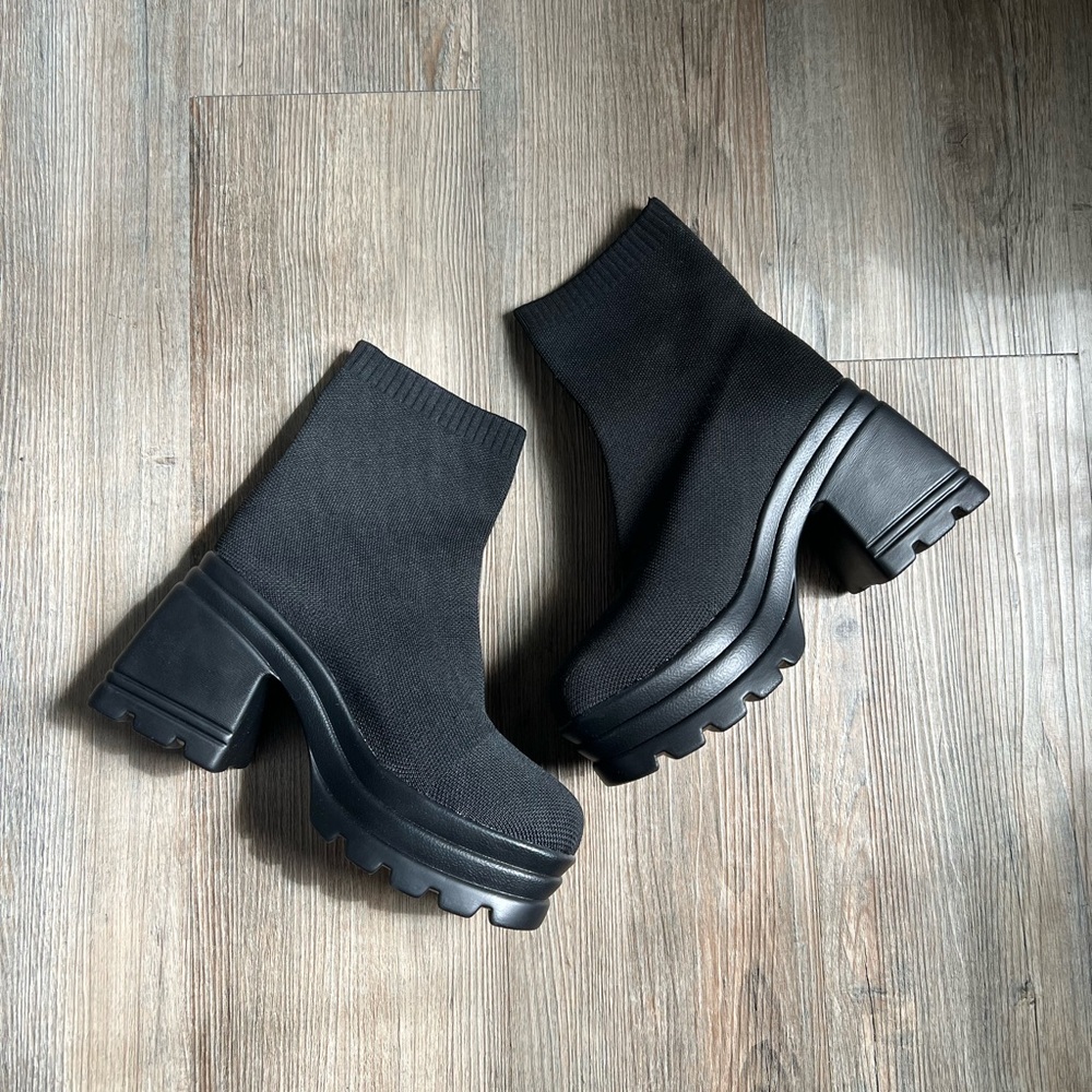 Amazon Black Chunky Heeled Sock Boots